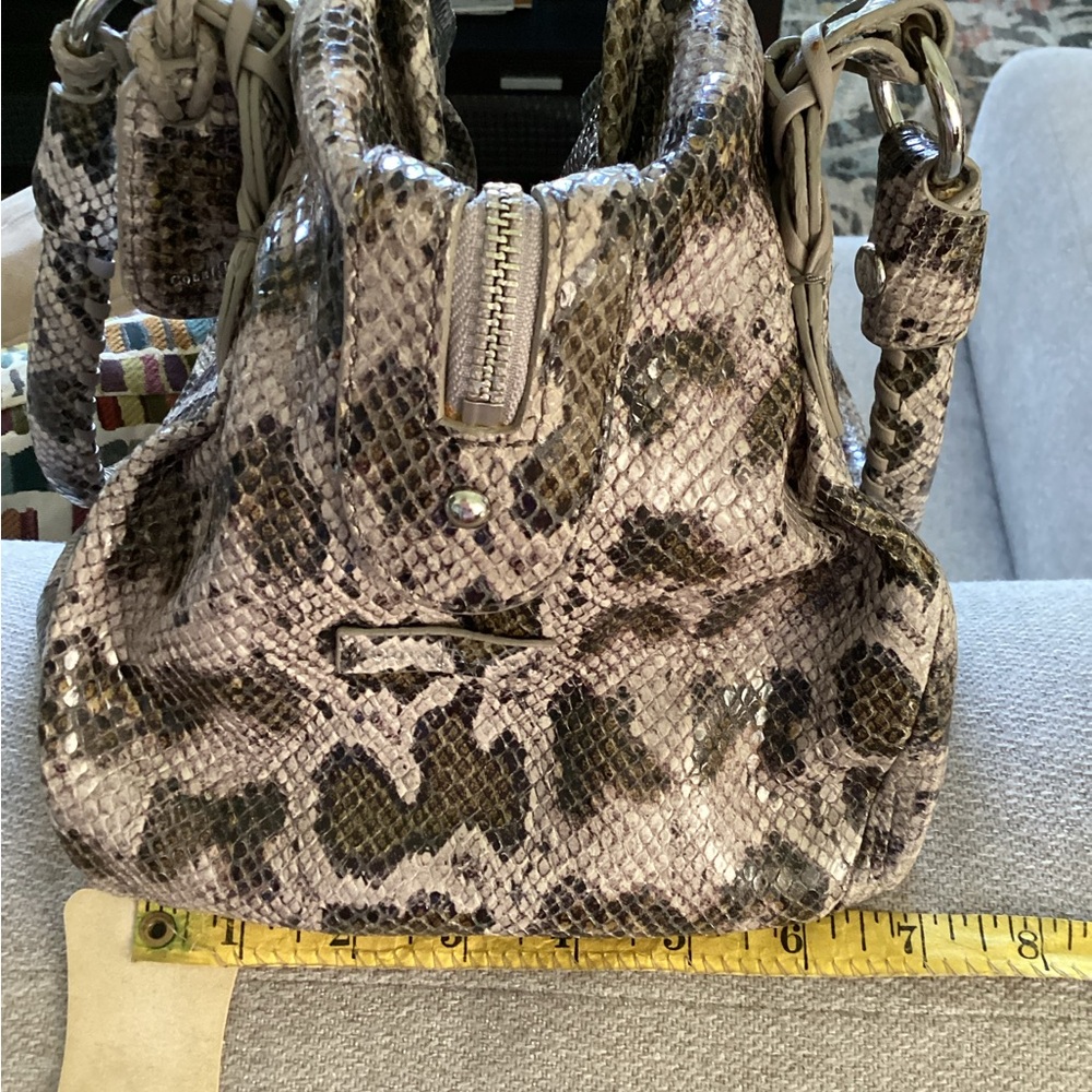 COLE HAAN Genuine Leather Snake Print Embossed Beige/Brown Satchel Shoulderbag - Picture 14 of 17